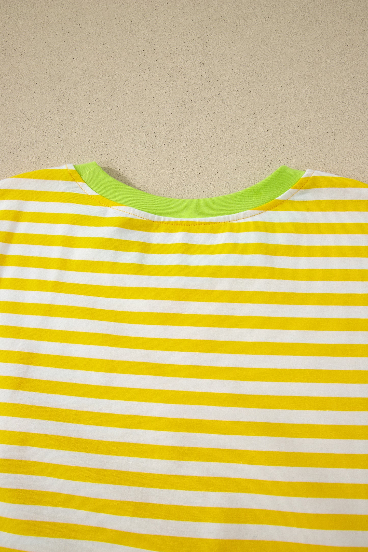 Yellow Stripe Contrast Neck Loose Tee and Drawstring Shorts Set-Two Piece Sets/Short Sets-[Adult]-[Female]-2022 Online Blue Zone Planet