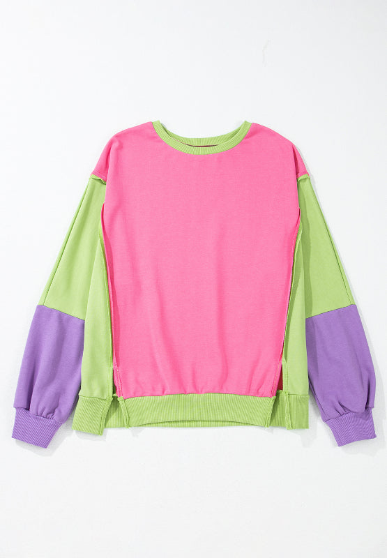 Exposed Seam Color Block Long Sleeve Sweatshirt-TOPS / DRESSES-[Adult]-[Female]-2022 Online Blue Zone Planet