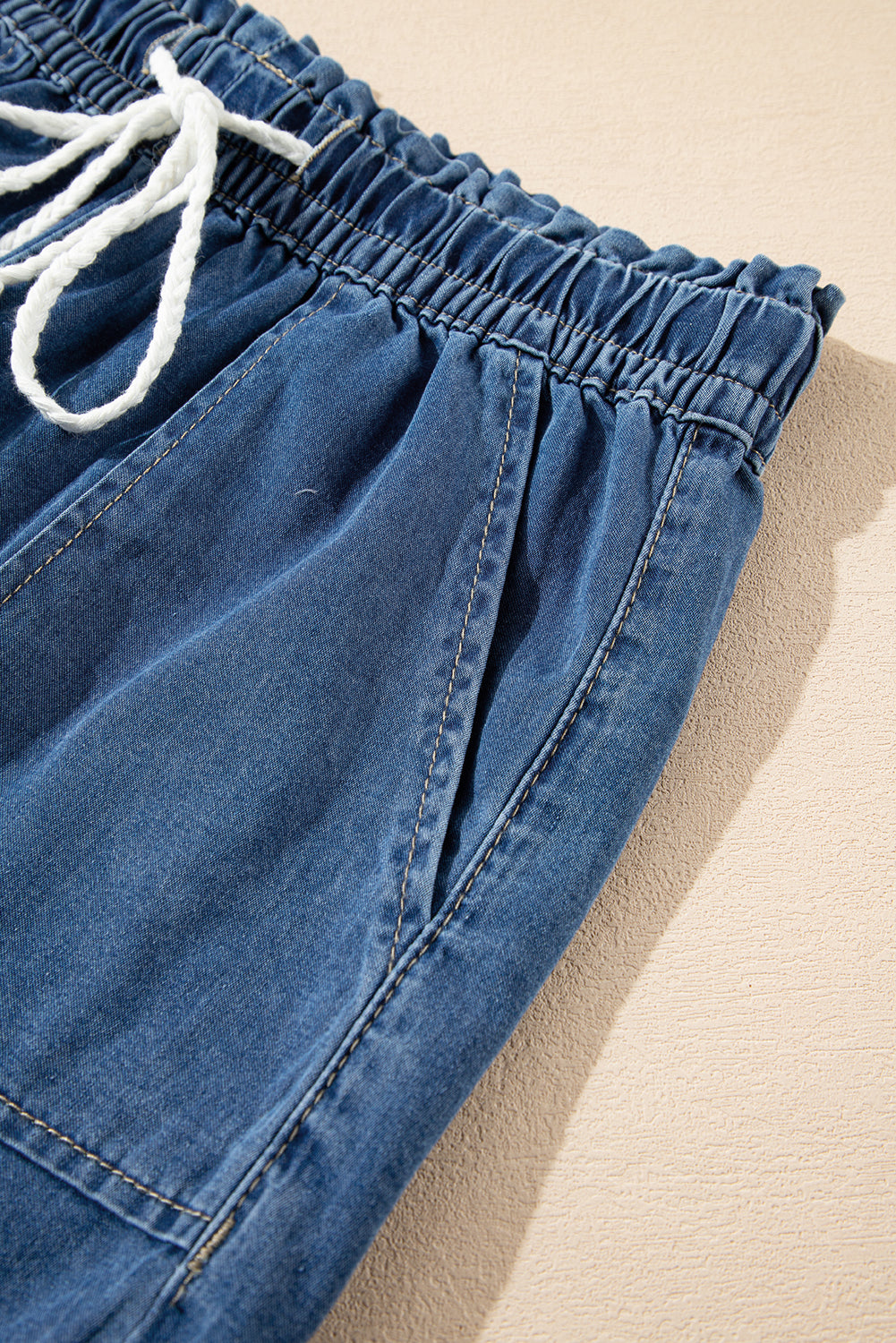 Blue Zone Planet | Ashleigh Blue Raw Hem Drawstring High Waist Denim Shorts with Pockets-Bottoms/Denim Shorts-[Adult]-[Female]-2022 Online Blue Zone Planet