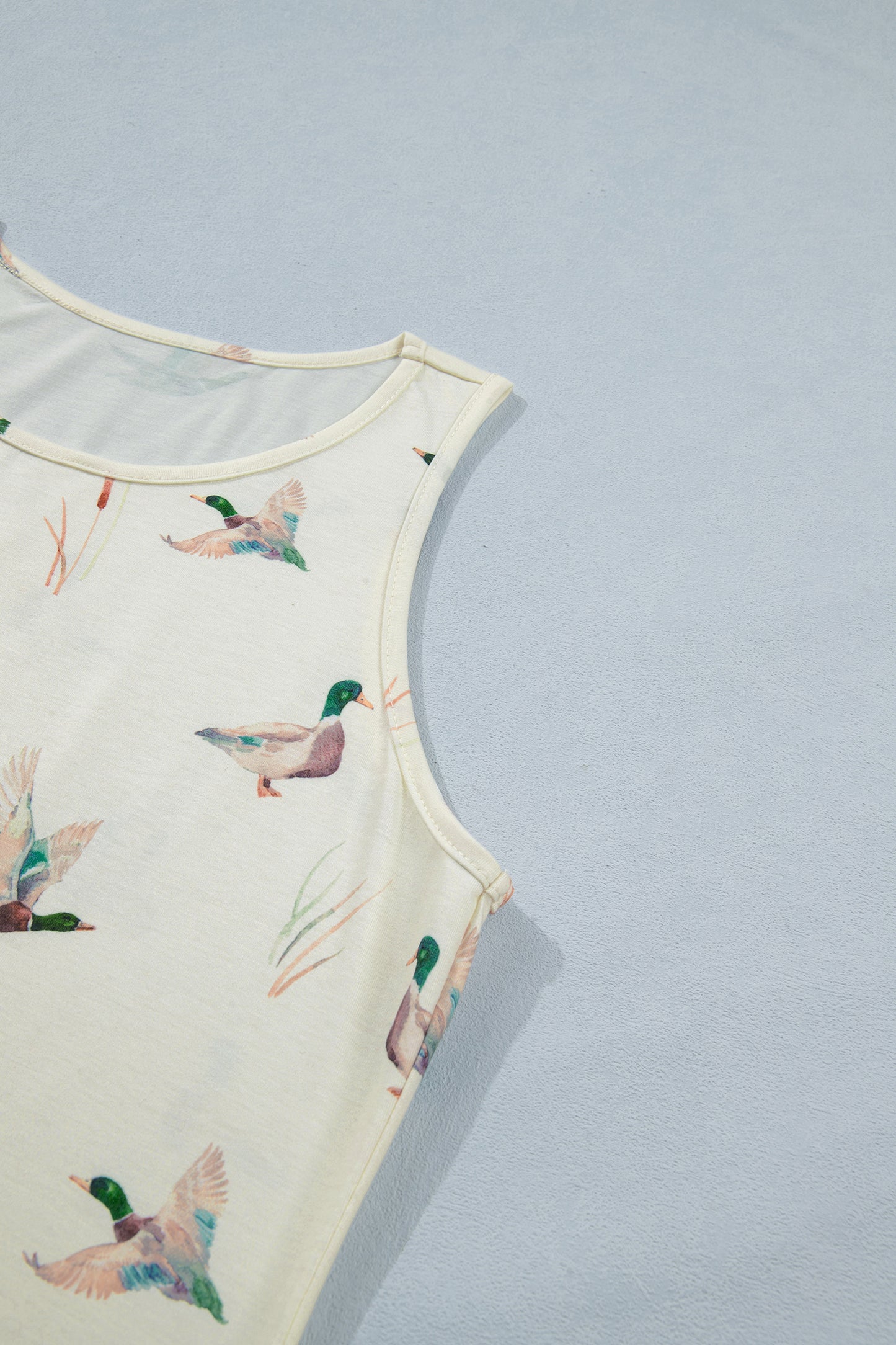 Beige Mallard Print Western Style Tank Top-Tops/Tank Tops-[Adult]-[Female]-2022 Online Blue Zone Planet