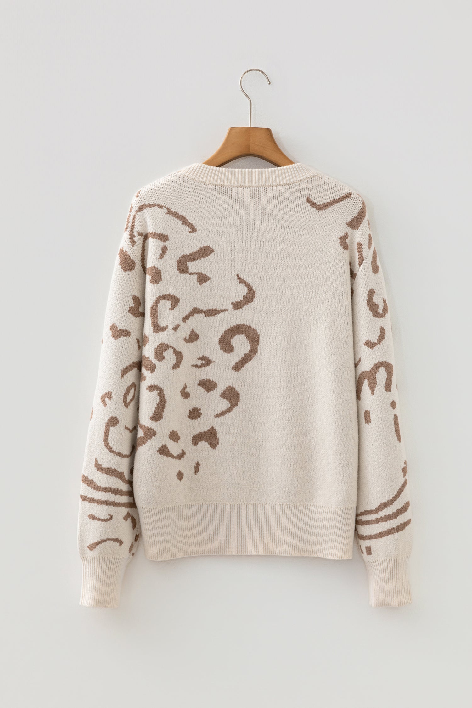 Beige Asymmetric Leopard Print Detail Drop Shoulder Sweater-TOPS / DRESSES-[Adult]-[Female]-2022 Online Blue Zone Planet