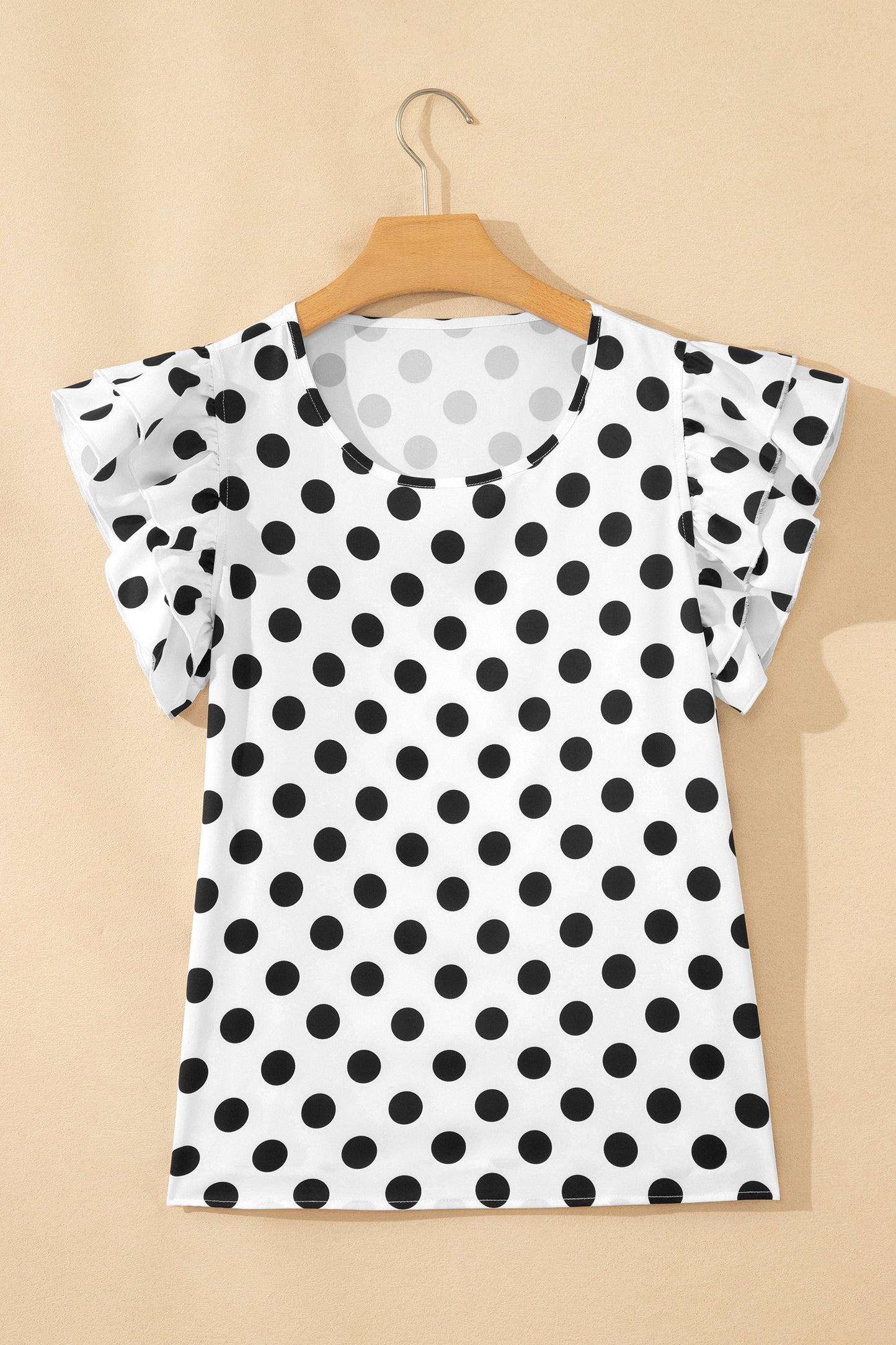 White Polka Dot Print Ruffled Short Sleeve Blouse-Tops/Blouses & Shirts-[Adult]-[Female]-2022 Online Blue Zone Planet
