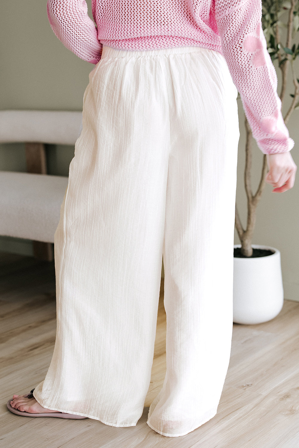 White Casual Tie Waist Pleated Wide Leg Pants-Bottoms/Pants & Culotte-[Adult]-[Female]-2022 Online Blue Zone Planet