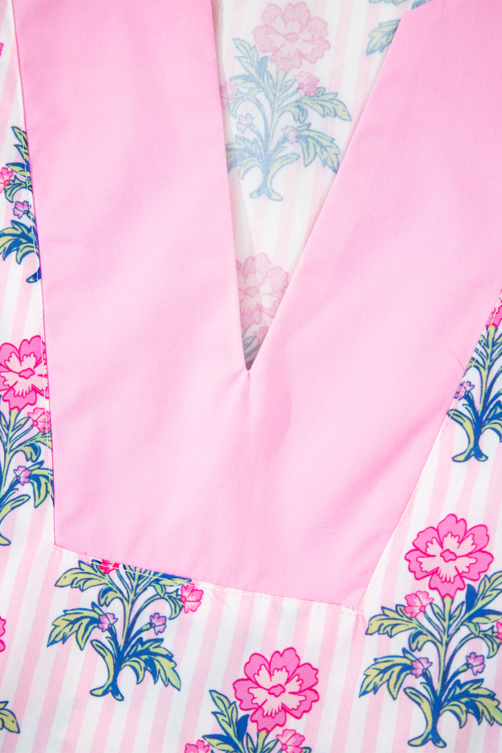 Rose Floral Striped Print Contrast Patchwork Ruffle Hem Blouse-Tops/Blouses & Shirts-[Adult]-[Female]-2022 Online Blue Zone Planet