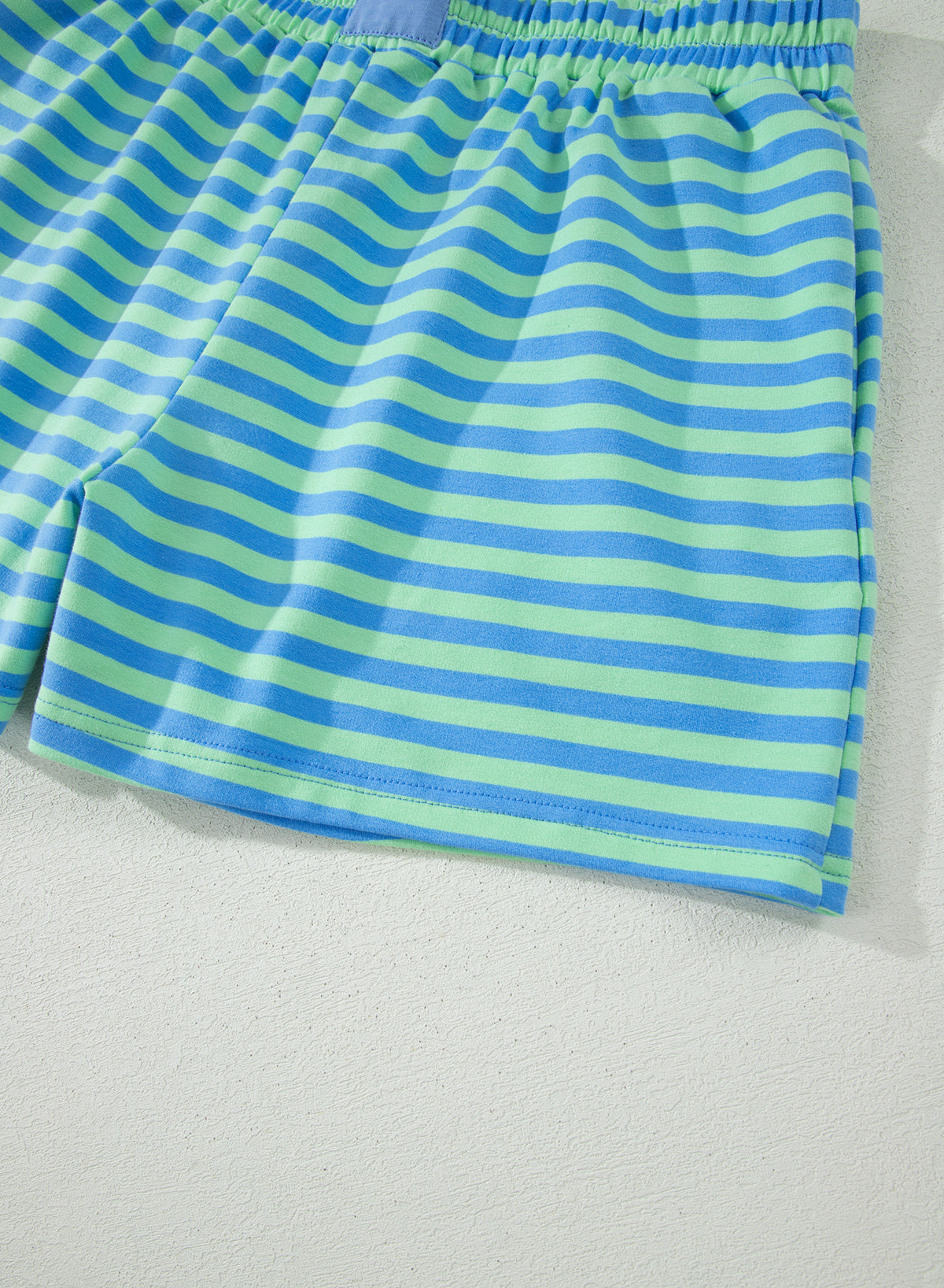 Green Stripe Striped Ribbed Cotton Two-Piece Pant Set with Chest Patch Detail-Two Piece Sets/Short Sets-[Adult]-[Female]-2022 Online Blue Zone Planet