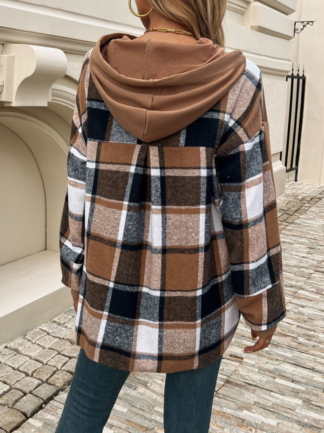 Devine Drawstring Plaid Long Sleeve Hoodie-TOPS / DRESSES-[Adult]-[Female]-2022 Online Blue Zone Planet