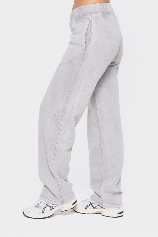 Mono B Elastic Waist Fleece Pants with Pockets-BOTTOMS SIZES SMALL MEDIUM LARGE-[Adult]-[Female]-2022 Online Blue Zone Planet