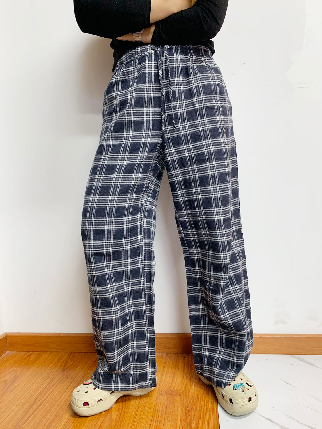 Plaid Drawstring Wide Leg Pants-BOTTOMS SIZES SMALL MEDIUM LARGE-[Adult]-[Female]-2022 Online Blue Zone Planet