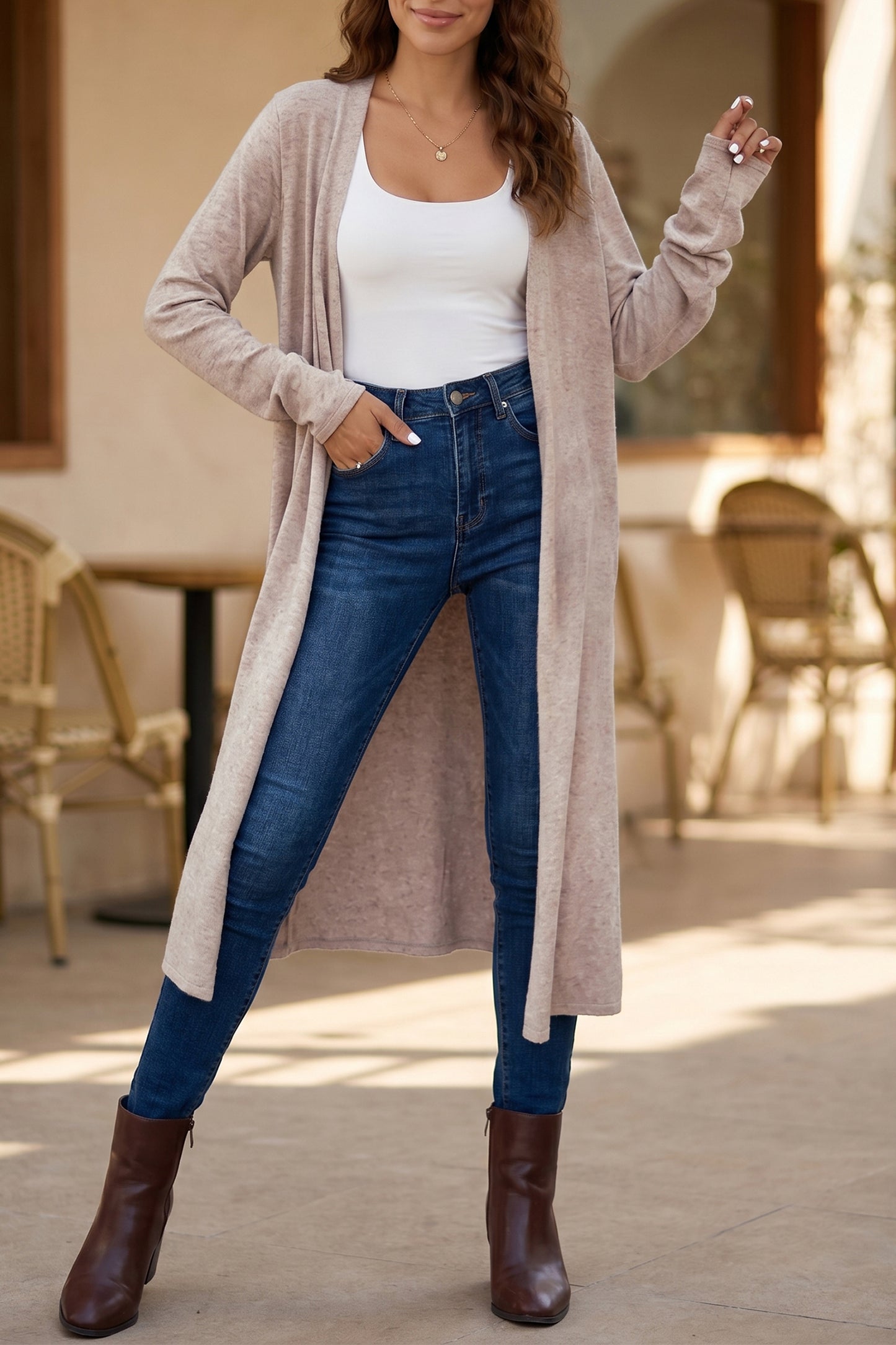 Parchment Solid Color Long Sleeve Casual Tunic Shift Cardigan-Sweaters & Cardigans/Cardigans-[Adult]-[Female]-2022 Online Blue Zone Planet