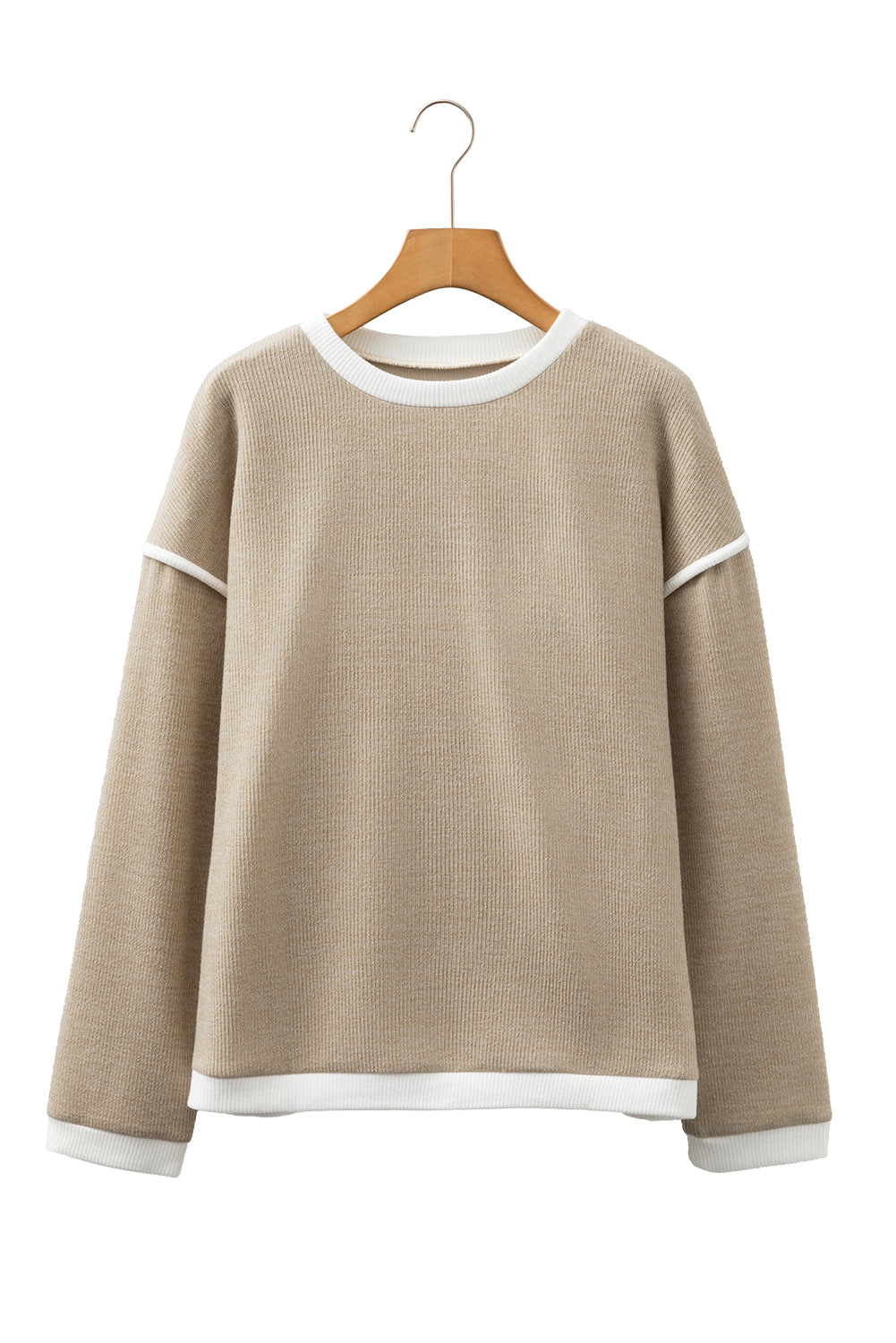 Four Leaf Clover Contrast Color Trim Knit Drop Shoulder Loose Top-Tops/Long Sleeve Tops-[Adult]-[Female]-2022 Online Blue Zone Planet