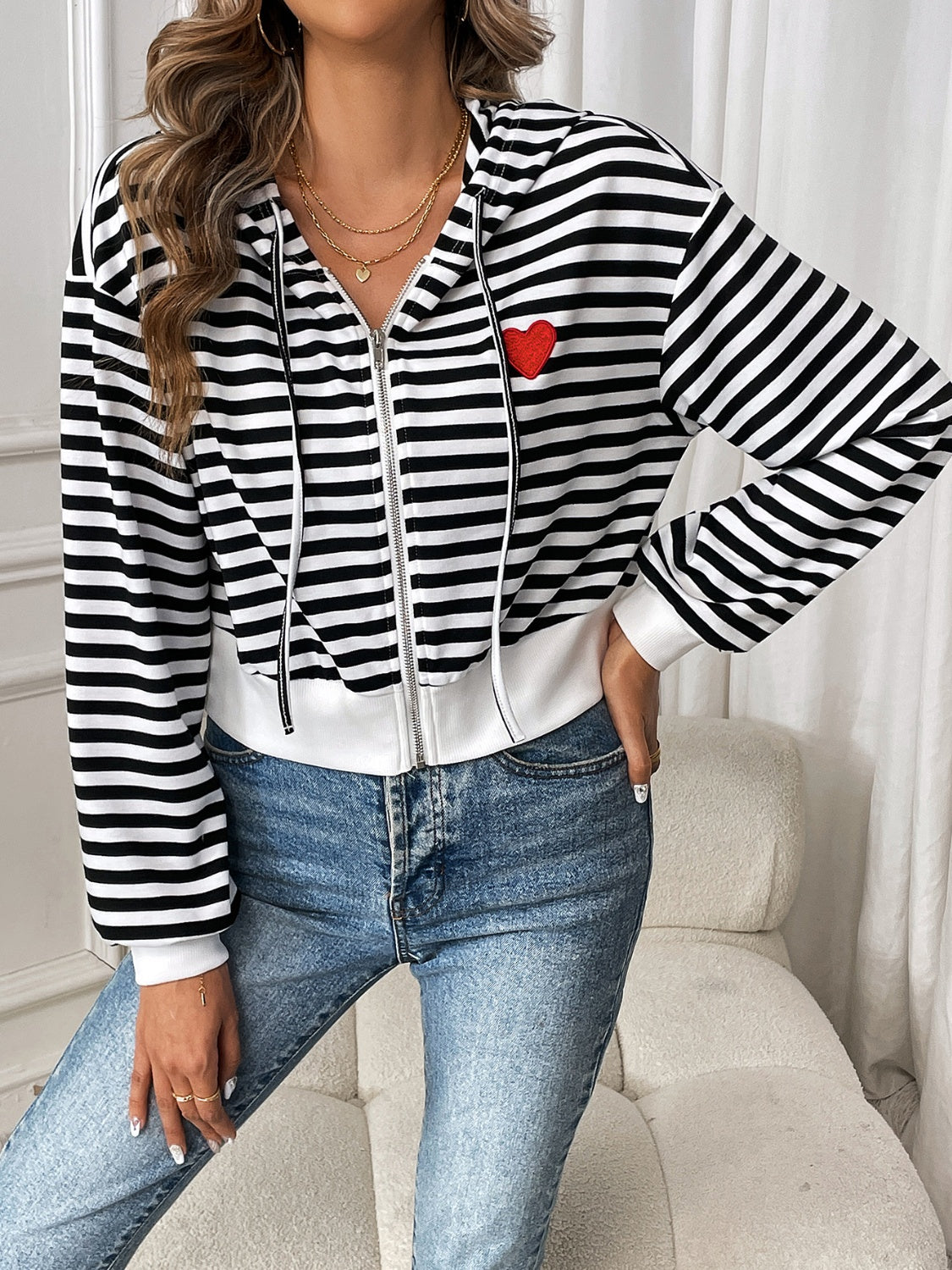 Striped Zip Up Long Sleeve Jacket-TOPS / DRESSES-[Adult]-[Female]-2022 Online Blue Zone Planet