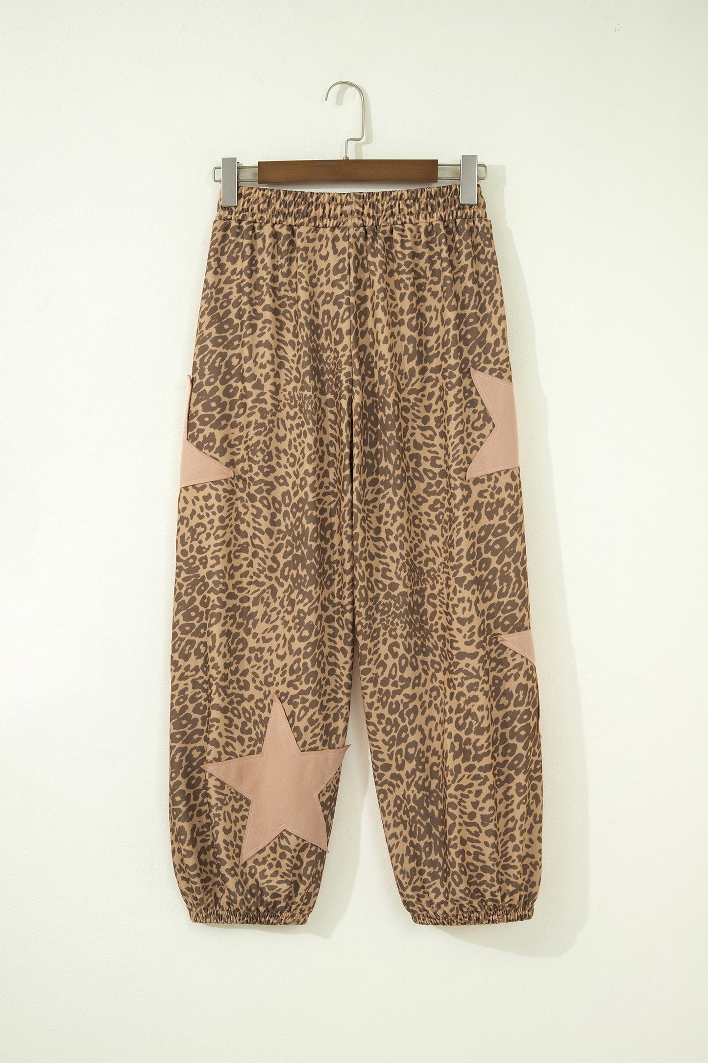 Khaki Leopard Print Star Patched Drawstring Elastic Waist Jogger Pants-Bottoms/Pants & Culotte-[Adult]-[Female]-2022 Online Blue Zone Planet