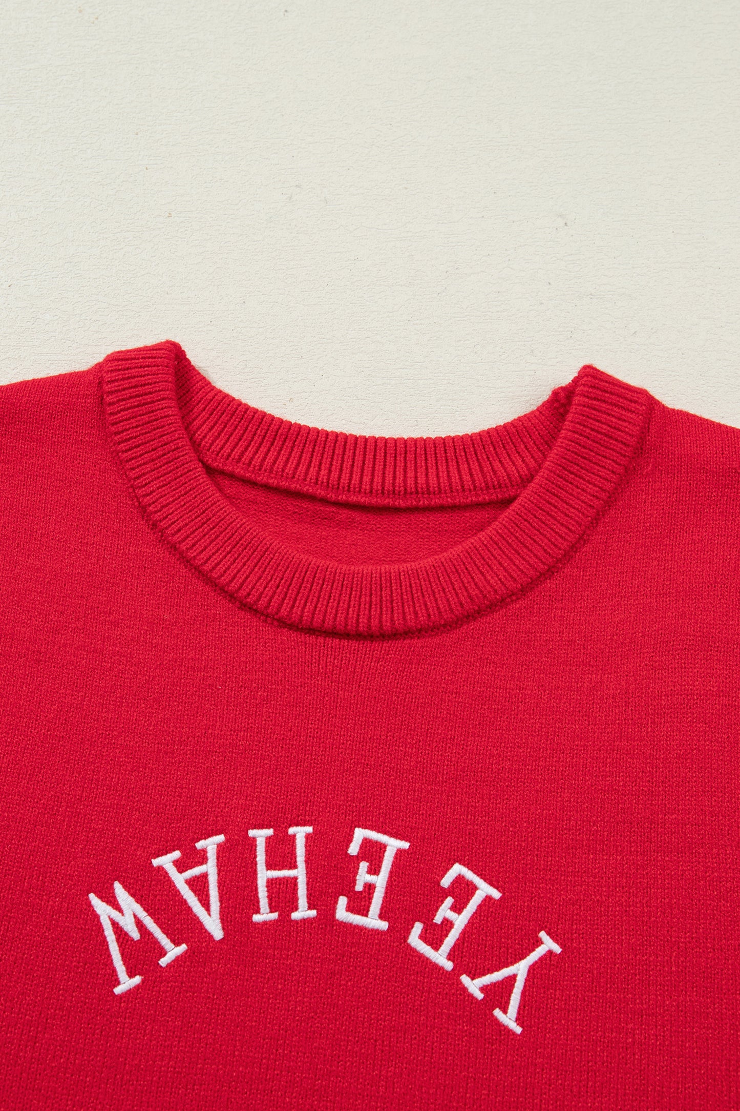 Fiery Red Yeehaw Embroidered Letter Loose Short Sleeve Sweater-TOPS / DRESSES-[Adult]-[Female]-2022 Online Blue Zone Planet