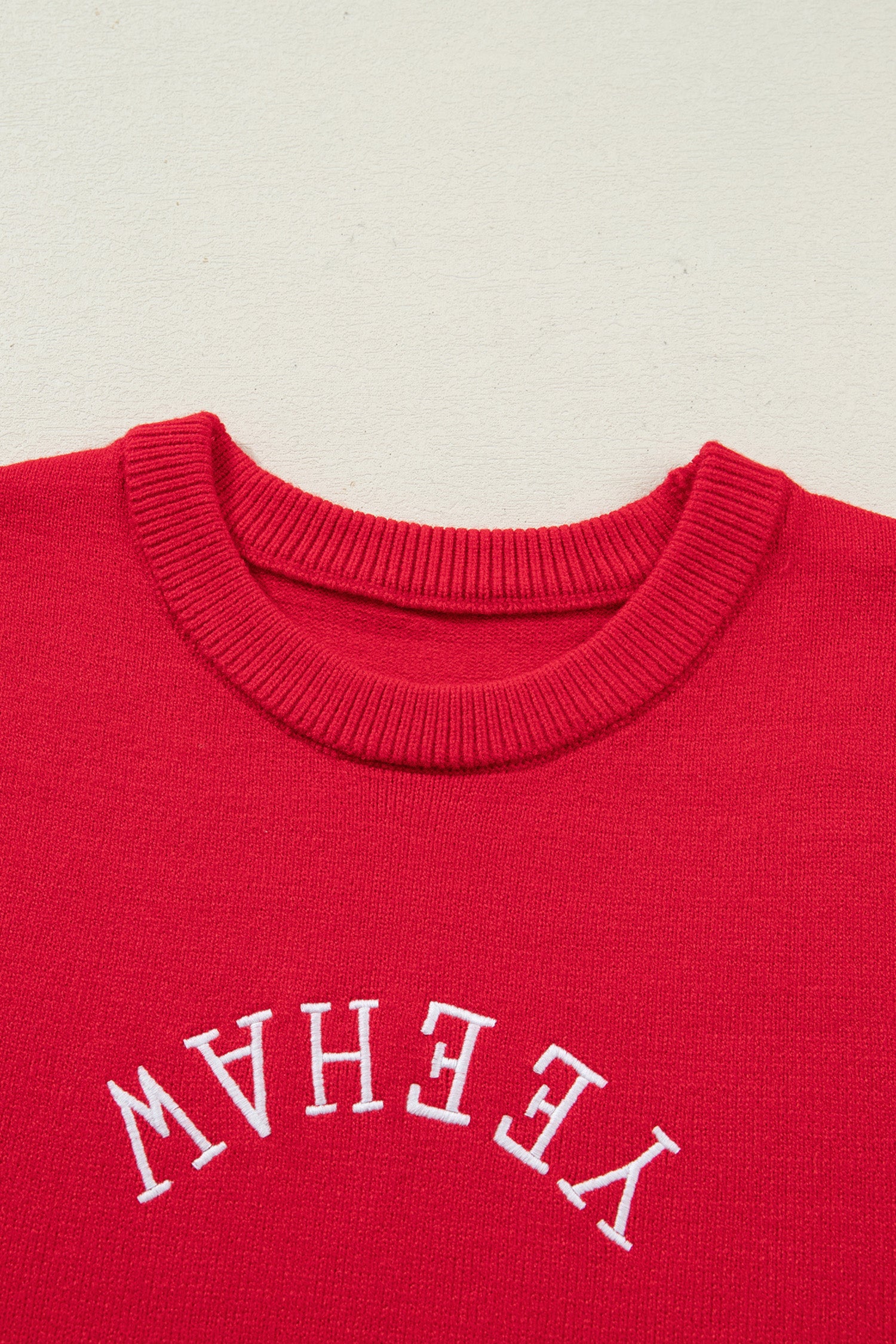 Fiery Red Yeehaw Embroidered Letter Loose Short Sleeve Sweater-TOPS / DRESSES-[Adult]-[Female]-2022 Online Blue Zone Planet