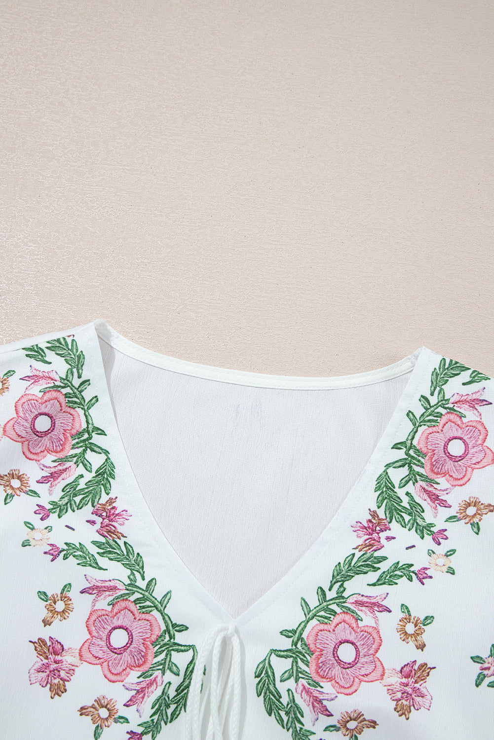 White Flower Lace-Up V Neck Babydoll Blouse-Tops/Blouses & Shirts-[Adult]-[Female]-2022 Online Blue Zone Planet