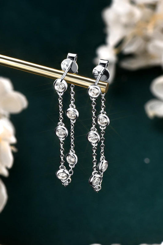 1 Carat Moissanite 925 Sterling Silver Chain Earrings BLUE ZONE PLANET