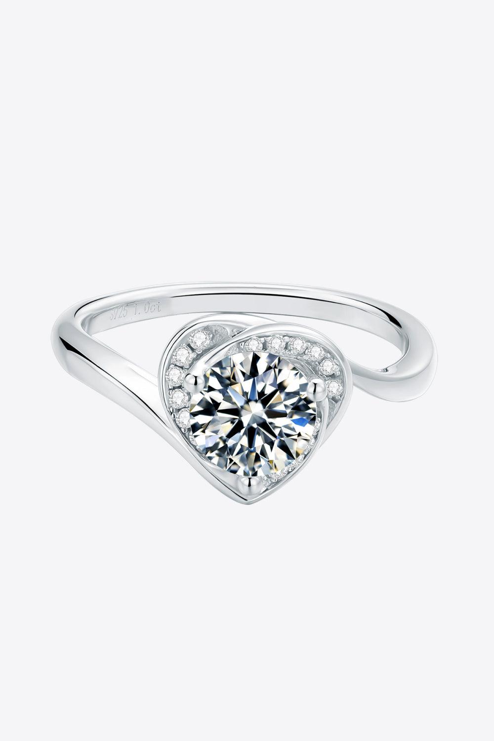 1 Carat Moissanite 925 Sterling Silver Heart Ring BLUE ZONE PLANET