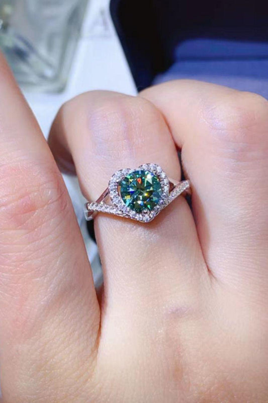 1 Carat Moissanite 925 Sterling Silver Heart Ring BLUE ZONE PLANET