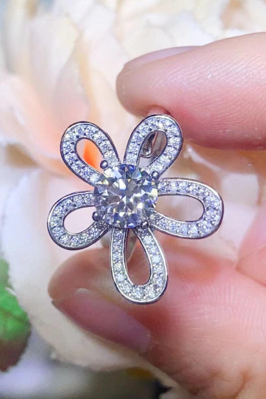 1 Carat Moissanite Flower-Shape Open Ring BLUE ZONE PLANET