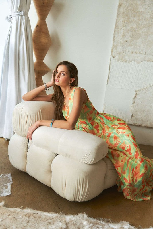 ADORA Abstract Floral V-Neck Maxi Dress-TOPS / DRESSES-[Adult]-[Female]-2022 Online Blue Zone Planet