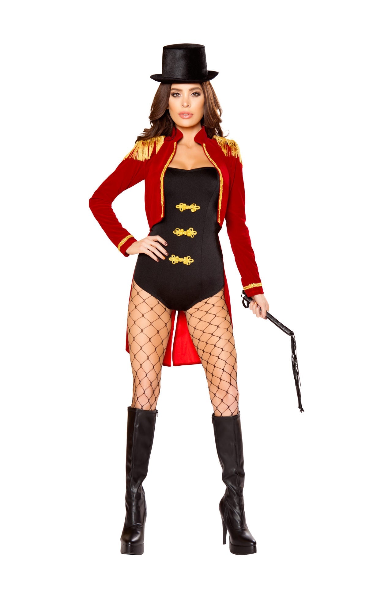 4 Piece Sassy Ring Leader Costume-TOPS / DRESSES-[Adult]-[Female]-Black/Red/Gold-S-2022 Online Blue Zone Planet