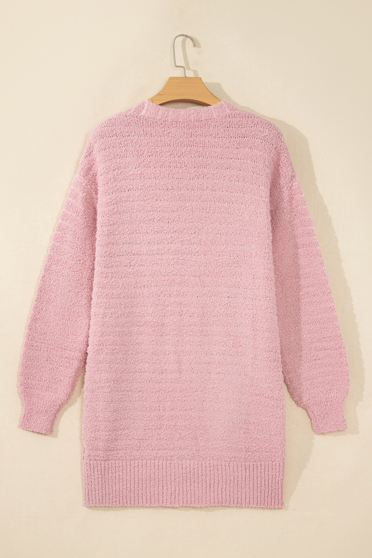 Light Pink Open Front Soft Fuzzy Ribbed Sweater Cardigan-TOPS / DRESSES-[Adult]-[Female]-2022 Online Blue Zone Planet