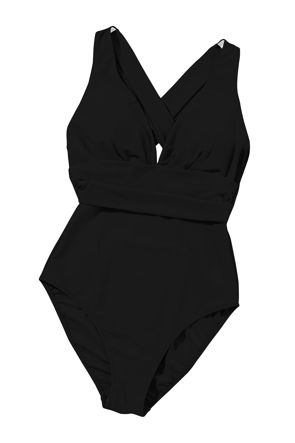 Black Deep V Neck Crossover Backless Ruched High Cut Monokini Blue Zone Planet