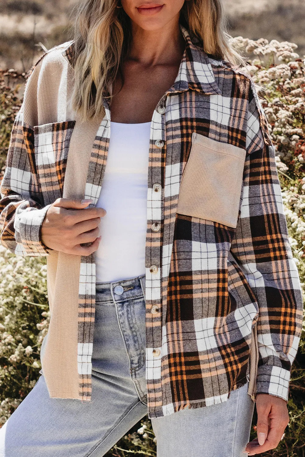 Pocketed Plaid Collared Neck Dropped Shoulder Shacket-TOPS / DRESSES-[Adult]-[Female]-Plaid-S-2022 Online Blue Zone Planet