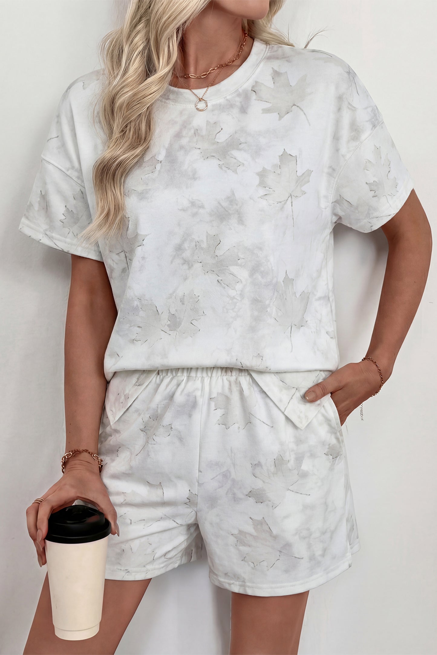 White Woodland Camouflage Casual 2pcs Short Set-Two Piece Sets/Short Sets-[Adult]-[Female]-2022 Online Blue Zone Planet