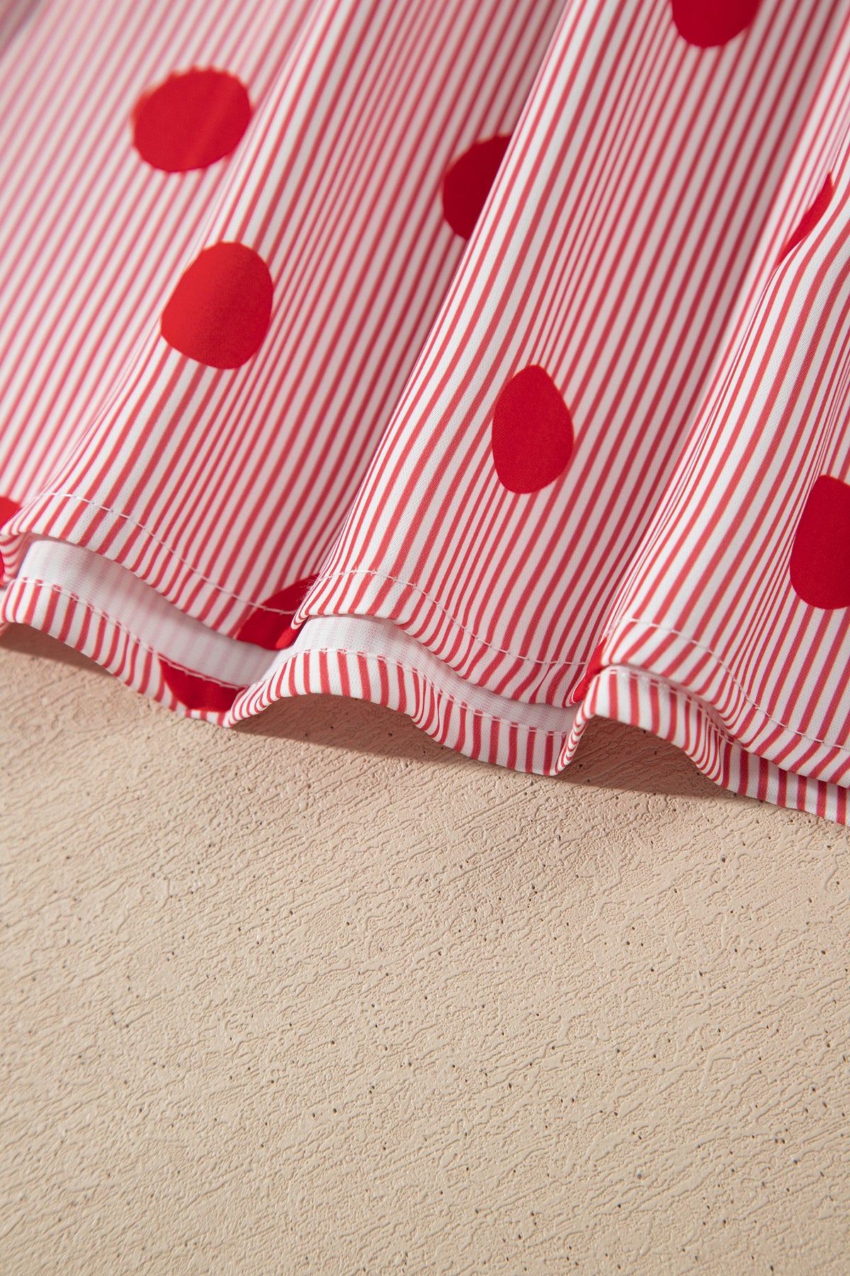 Fiery Red Polka Dot Striped Print Ruffle Stand Neck 3/4 Sleeve Shift Shirt-Tops/Blouses & Shirts-[Adult]-[Female]-2022 Online Blue Zone Planet