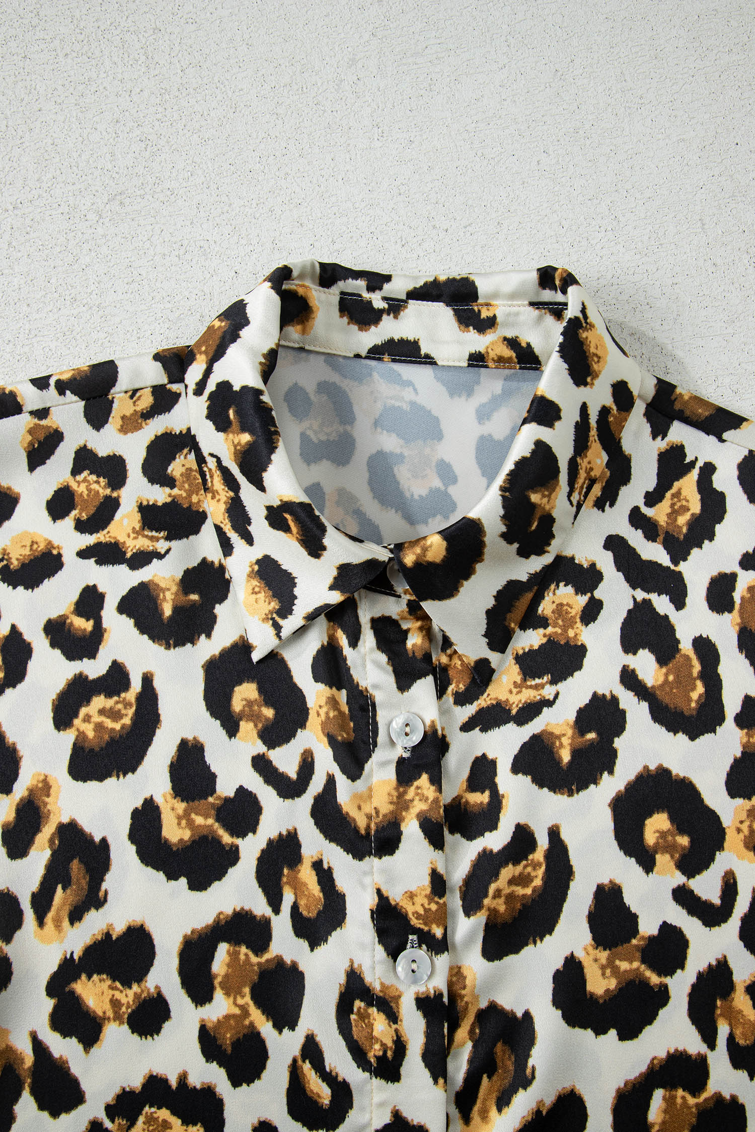 Khaki Leopard Print Ruffle Trim 3/4 Sleeve Loose Shirt-Tops/Blouses & Shirts-[Adult]-[Female]-2022 Online Blue Zone Planet