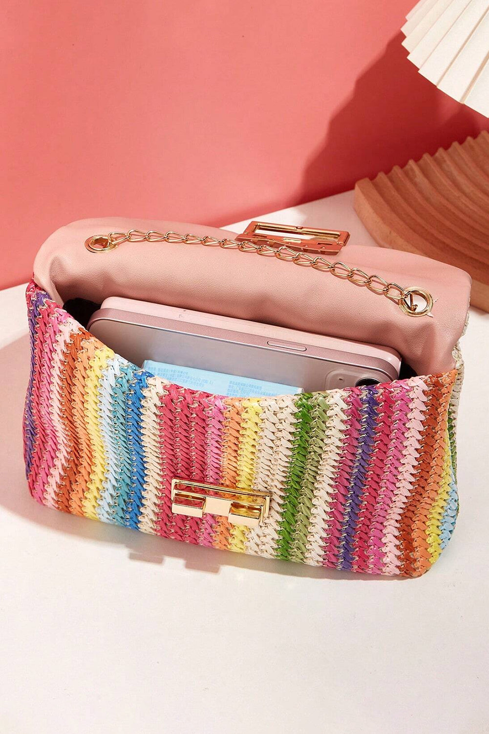 Multicolour Bohemian Woven Gold Chain Shoulder Bag-Shoes & Bags/Shoulder Bags-[Adult]-[Female]-2022 Online Blue Zone Planet