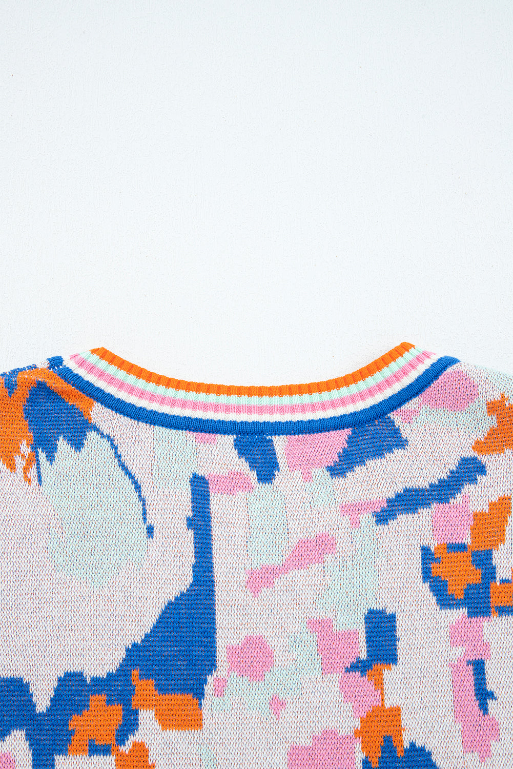 Apricot Abstract Pattern Knit Contrast Striped Trim Short Sleeve Sweater-Sweaters & Cardigans/Short Sleeve Sweaters-[Adult]-[Female]-2022 Online Blue Zone Planet