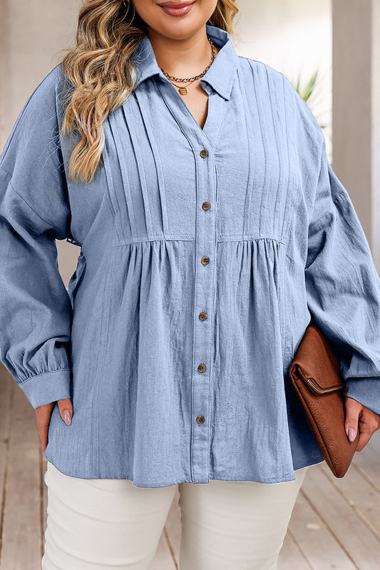 Plus Size High-Low Button Up Dropped Shoulder Shirt-TOPS / DRESSES-[Adult]-[Female]-Light Blue-1XL-2022 Online Blue Zone Planet