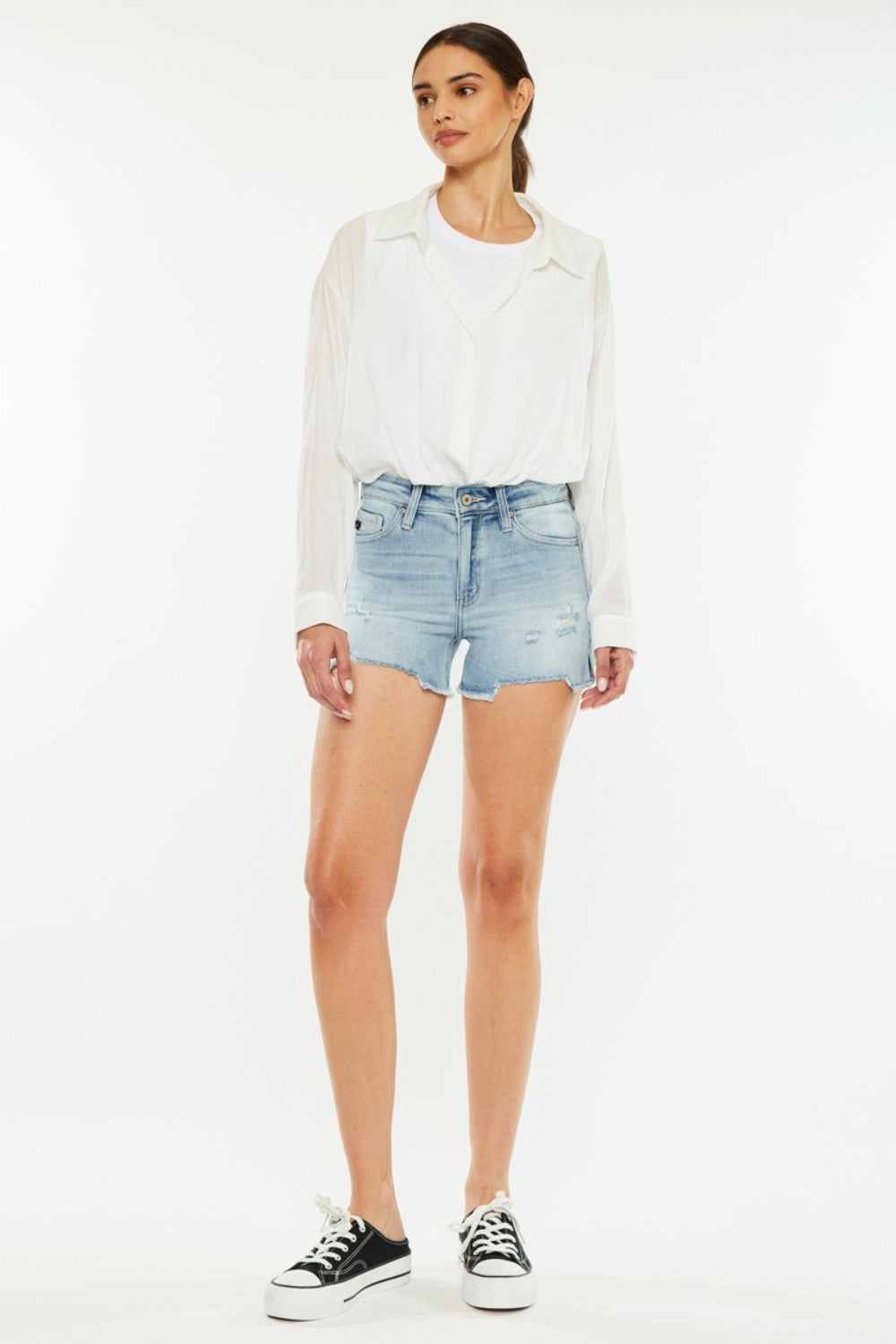 Kancan High Rise Side Slit Denim Shorts-BOTTOMS SIZES SMALL MEDIUM LARGE-[Adult]-[Female]-2022 Online Blue Zone Planet