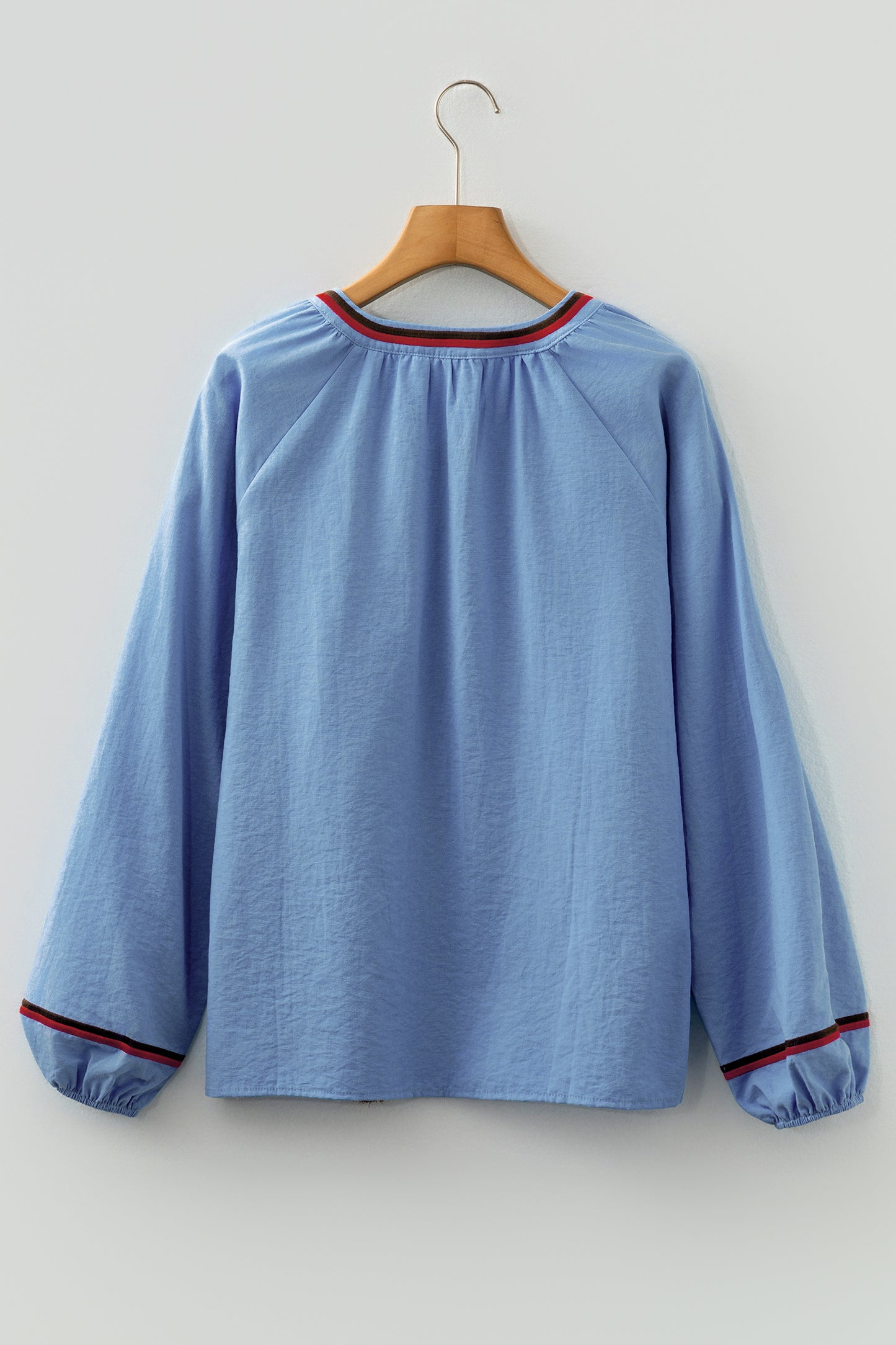 Real Teal Floral Embroidered Split Neck Tassel Tie Puff Sleeve Blouse-Tops/Blouses & Shirts-[Adult]-[Female]-2022 Online Blue Zone Planet