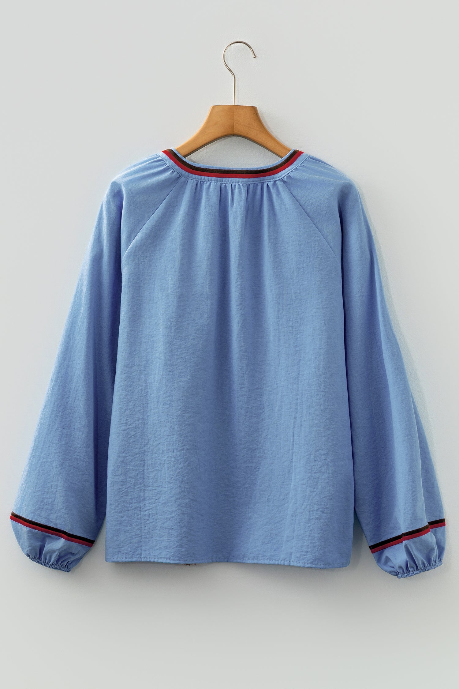 Real Teal Floral Embroidered Split Neck Tassel Tie Puff Sleeve Blouse-Tops/Blouses & Shirts-[Adult]-[Female]-2022 Online Blue Zone Planet