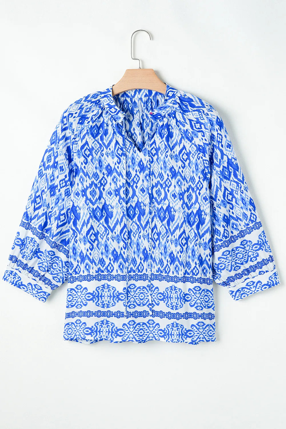 Printed Tie Neck Three-Quarter Sleeve Blouse-TOPS / DRESSES-[Adult]-[Female]-2022 Online Blue Zone Planet