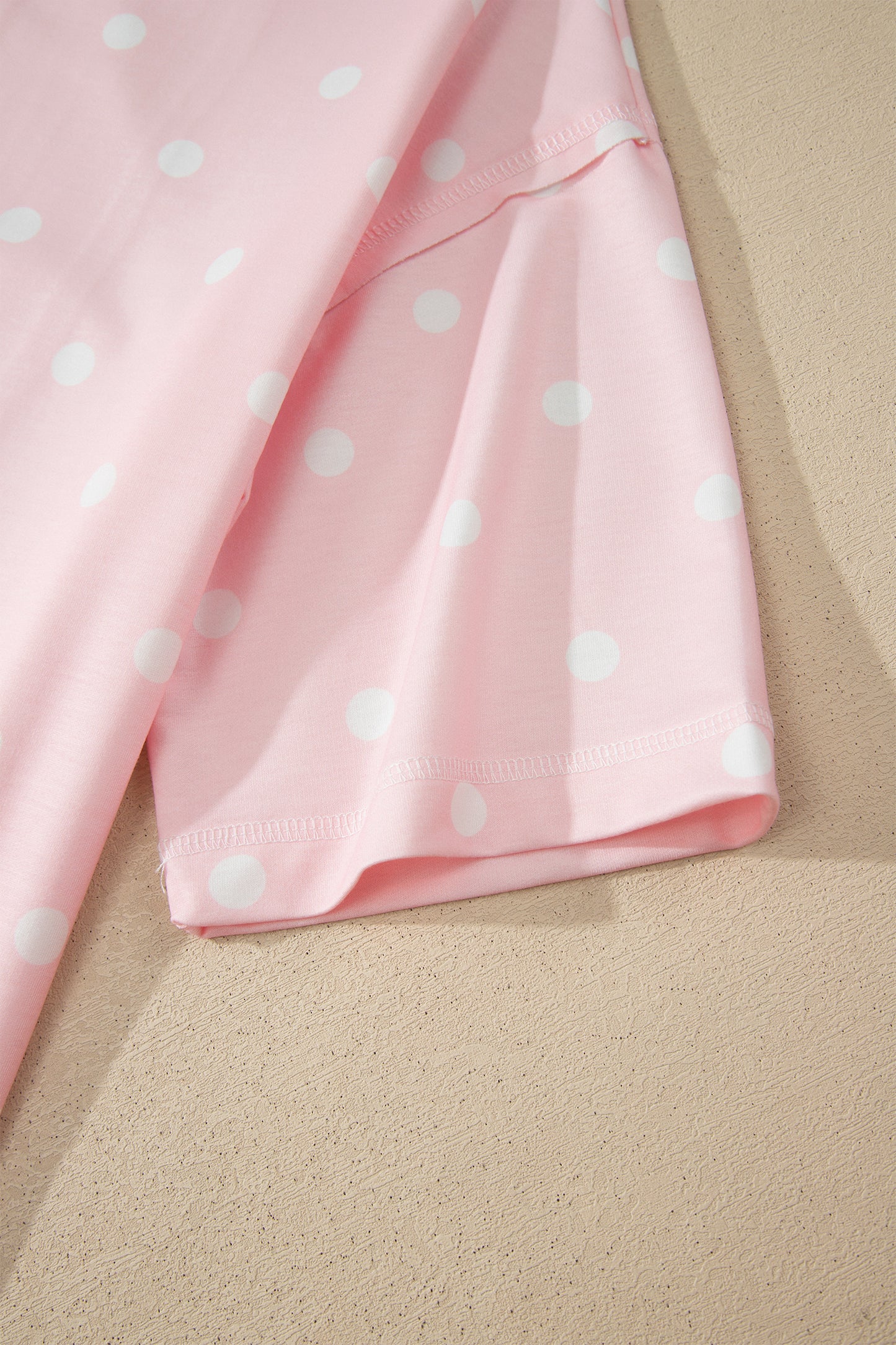 White Exposed Seam Detail Polka Dot Loose Tee Drawstring Shorts Set-Two Piece Sets/Short Sets-[Adult]-[Female]-2022 Online Blue Zone Planet