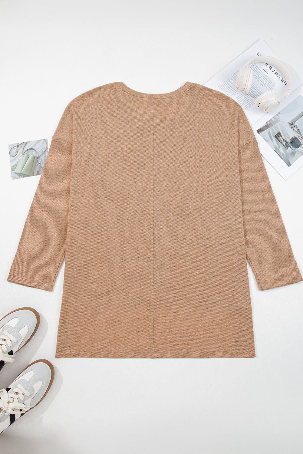 Parchment Plus Size Drop Shoulder Knit Tunic Top-Plus Size/Plus Size Tops/Plus Size Long Sleeve Tops-[Adult]-[Female]-2022 Online Blue Zone Planet