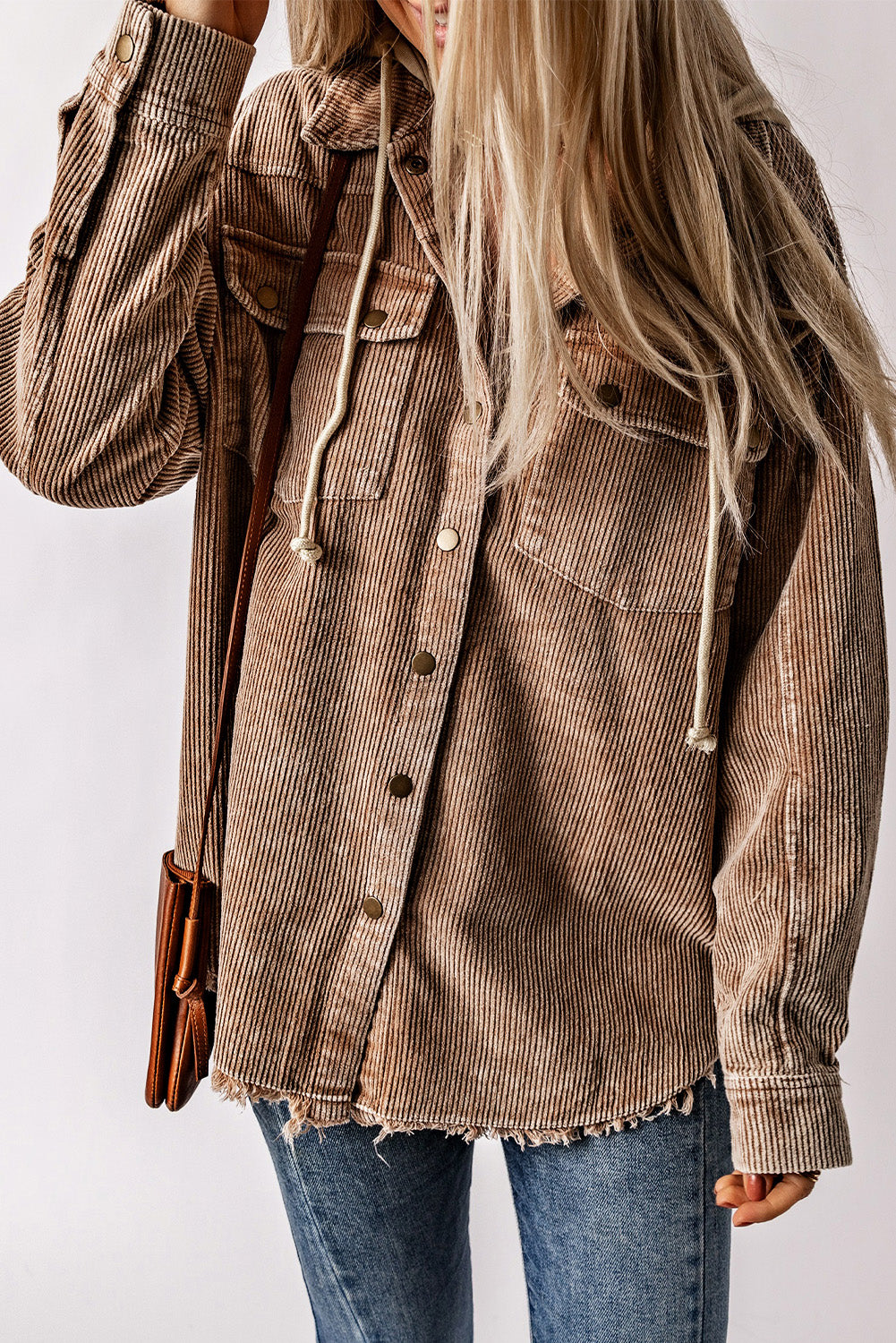 Snap Front Hooded Corduroy Shacket-TOPS / DRESSES-[Adult]-[Female]-Taupe-2XL-2022 Online Blue Zone Planet