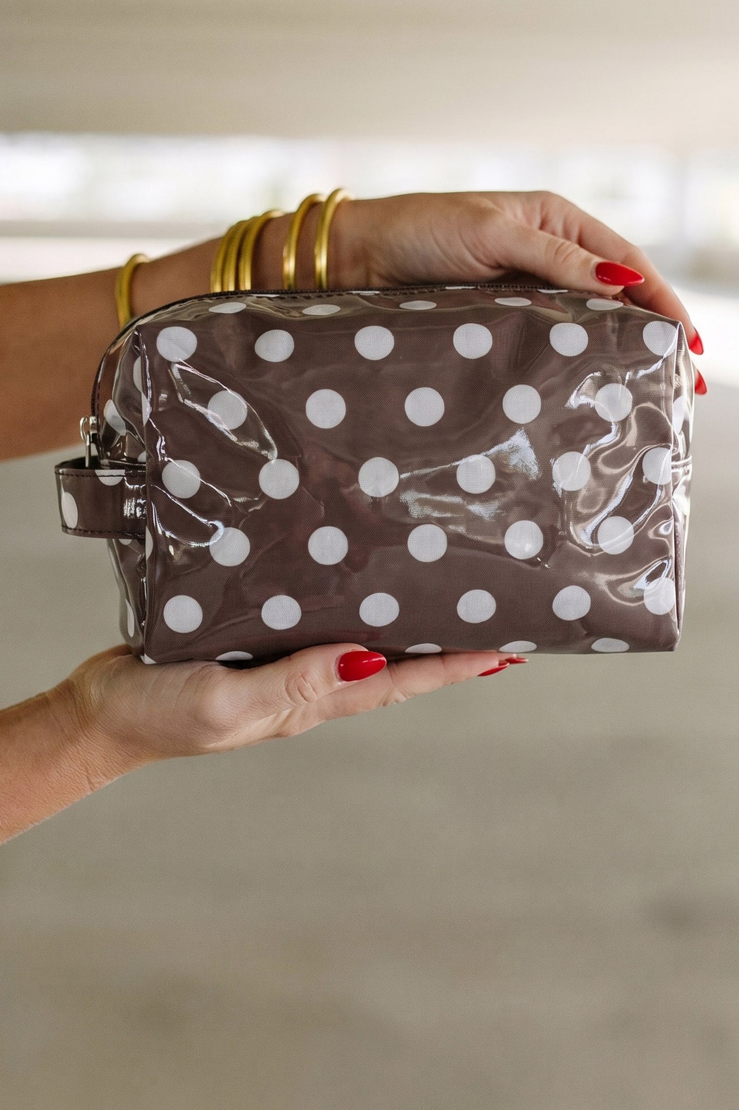 Orange Durable PVC Polka Dot Makeup Bag