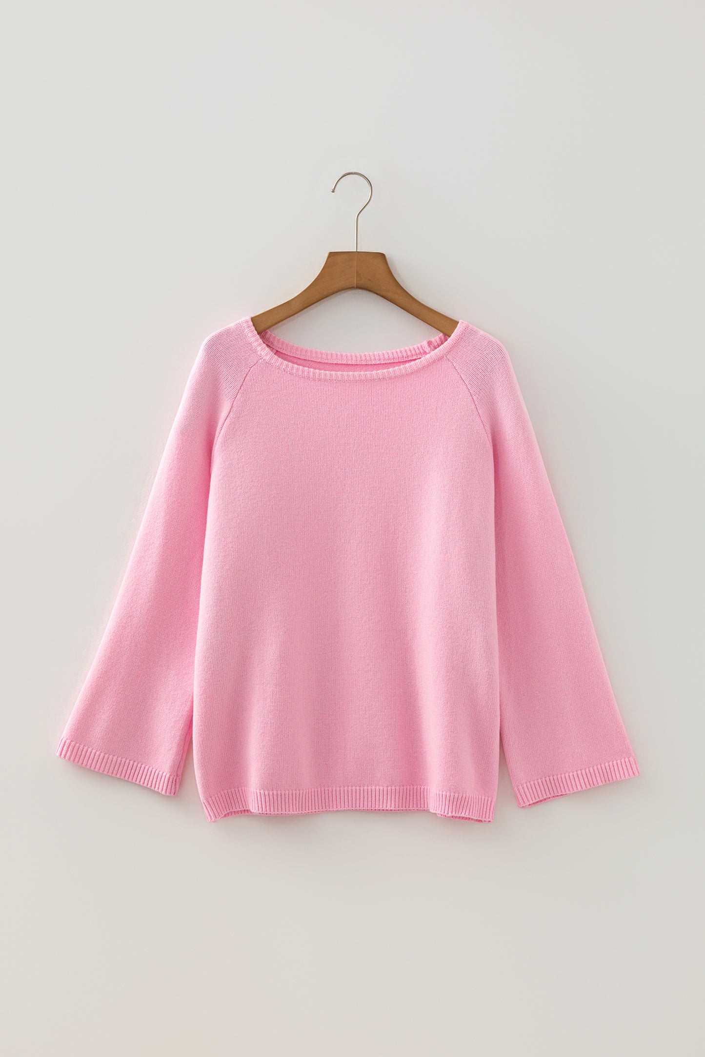 Pink Solid Color Knit Loose Bracelet Sleeve Dolman Sweater-Bracelet-[Adult]-[Female]-2022 Online Blue Zone Planet