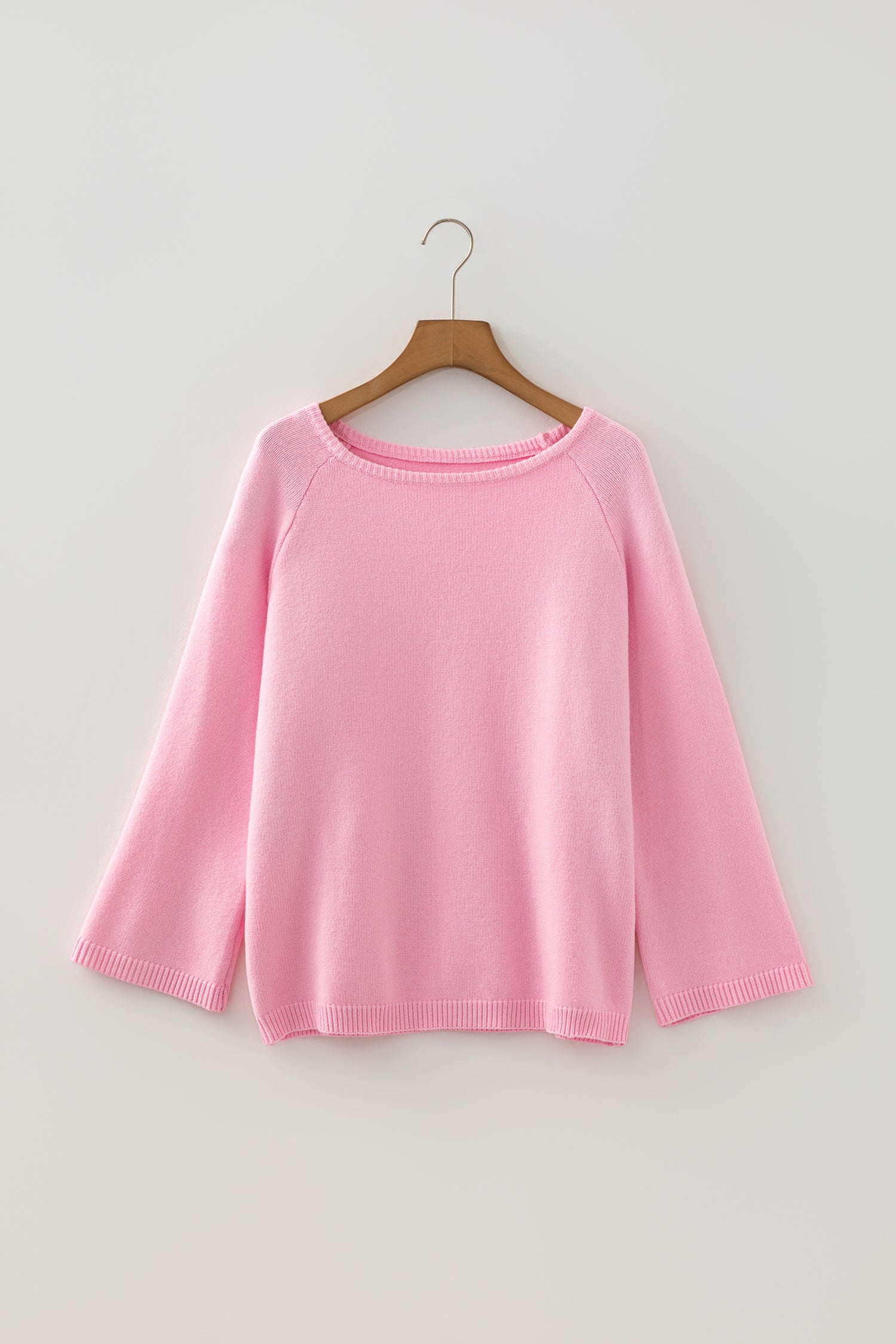 Pink Solid Color Knit Loose Bracelet Sleeve Dolman Sweater-Bracelet-[Adult]-[Female]-2022 Online Blue Zone Planet