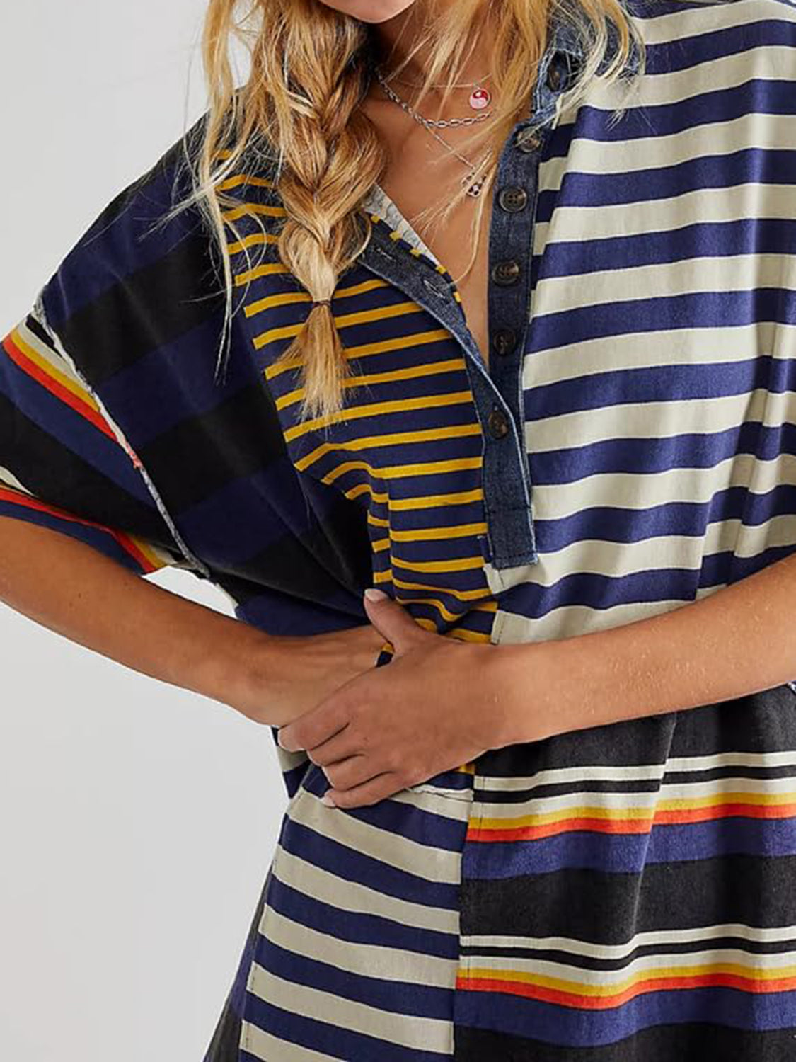 Blue Zone Planet | Exposed Seam Striped Half Sleeve Mini Dress-TOPS / DRESSES-[Adult]-[Female]-2022 Online Blue Zone Planet