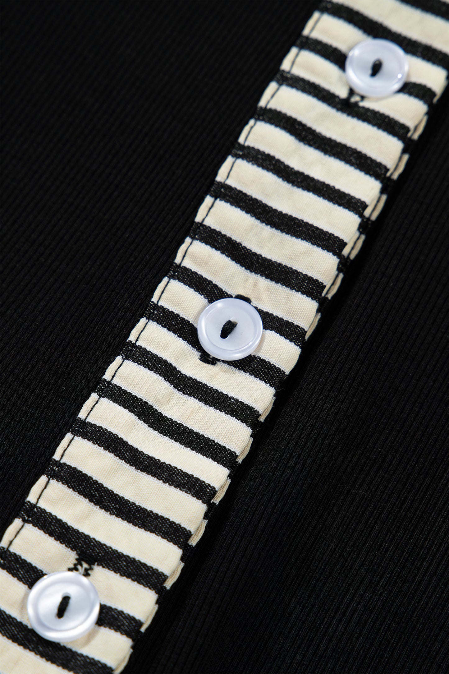 Black Stripe Detail Polo Collar Half Buttons Tied Short Sleeve Shift Mini Dress-Dresses/Mini Dresses-[Adult]-[Female]-2022 Online Blue Zone Planet