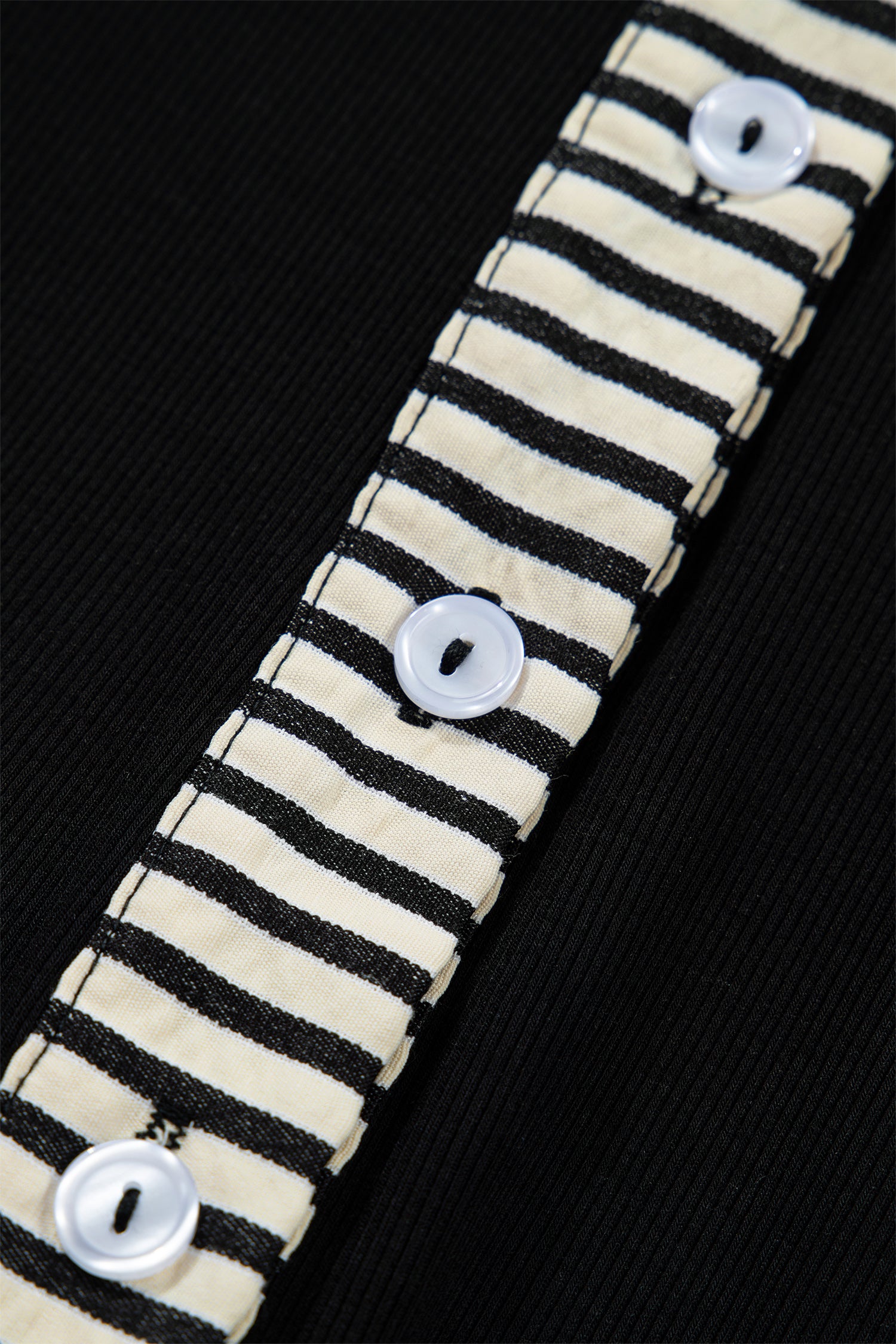 Black Stripe Detail Polo Collar Half Buttons Tied Short Sleeve Shift Mini Dress-Dresses/Mini Dresses-[Adult]-[Female]-2022 Online Blue Zone Planet