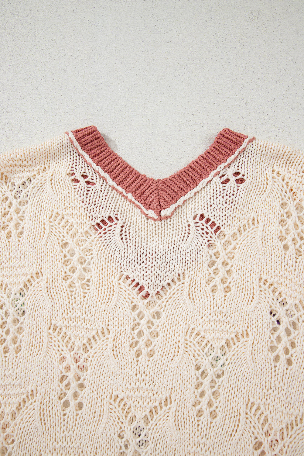 Delicacy Embroidered Flowers Colorblock Edge Hollowed Sweater-TOPS / DRESSES-[Adult]-[Female]-2022 Online Blue Zone Planet
