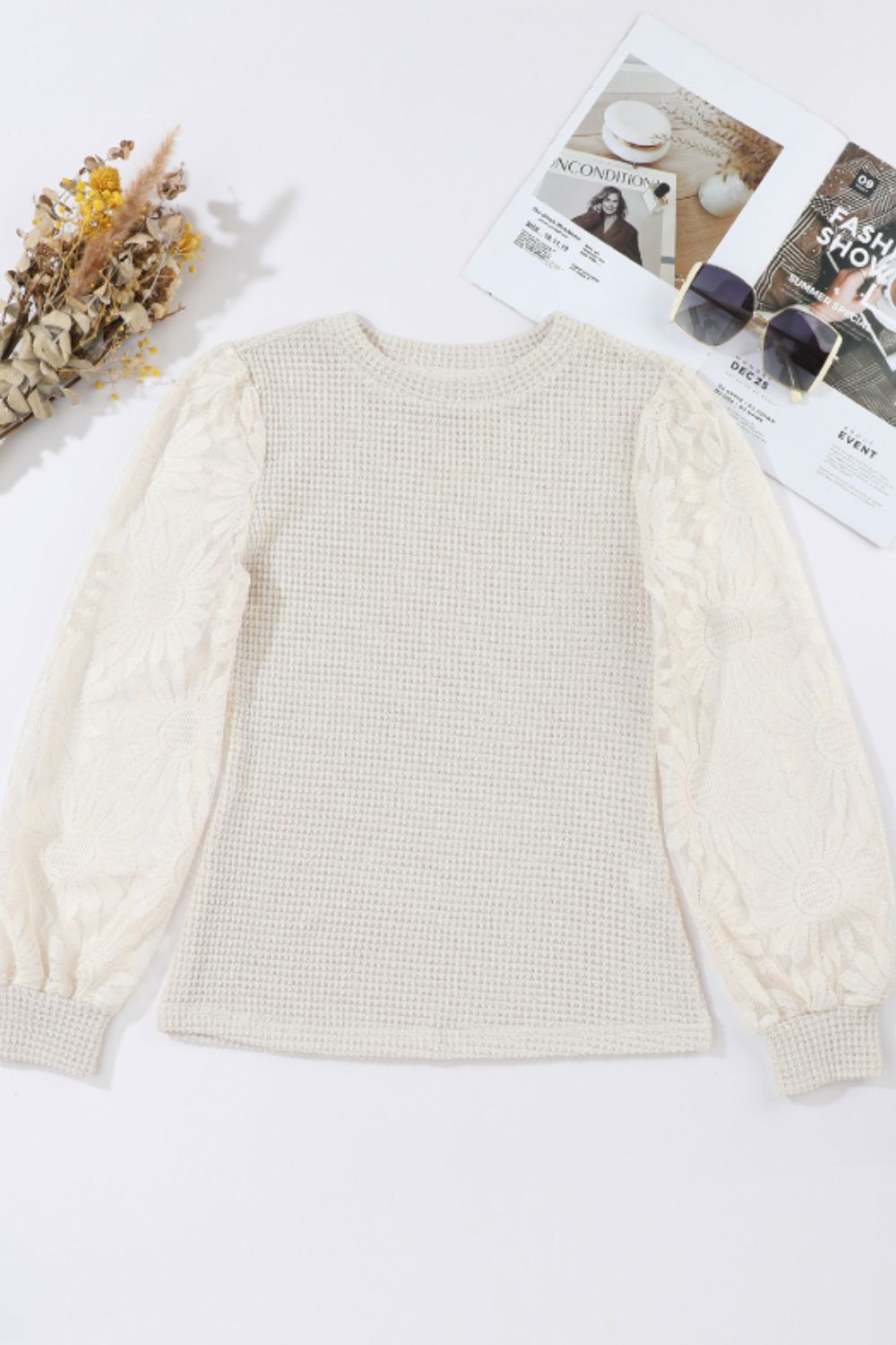 Mock Neck Lace Long Sleeve Top-TOPS / DRESSES-[Adult]-[Female]-2022 Online Blue Zone Planet