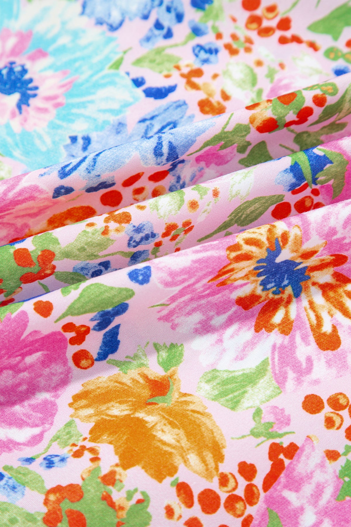 Pink Floral Print V Neck Short Sleeve Shift Blouse-Tops/Blouses & Shirts-[Adult]-[Female]-2022 Online Blue Zone Planet